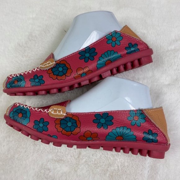 Women's Leather Loafers Bright Color‎ Casual Flower Printed Slip On Flats, EU 40 - Picture 7 of 12